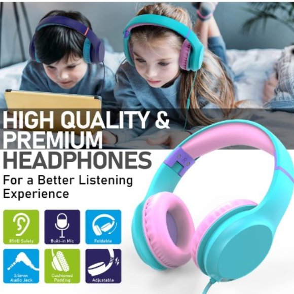 Kids Headphones - Wired - Stereo - Safe Volume Limit/Control - Microphone - Picture 2 of 12